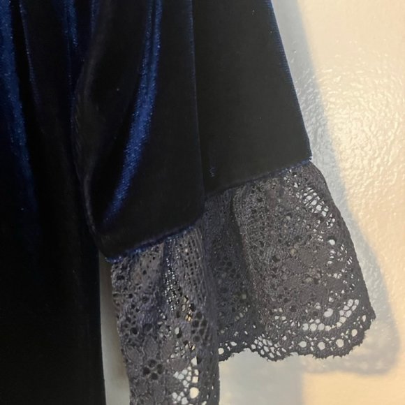 Florence Eiseman Girls Midnight Blue Stretch Velvet Lace Cuff SZ 8 Dress - Picture 9 of 13